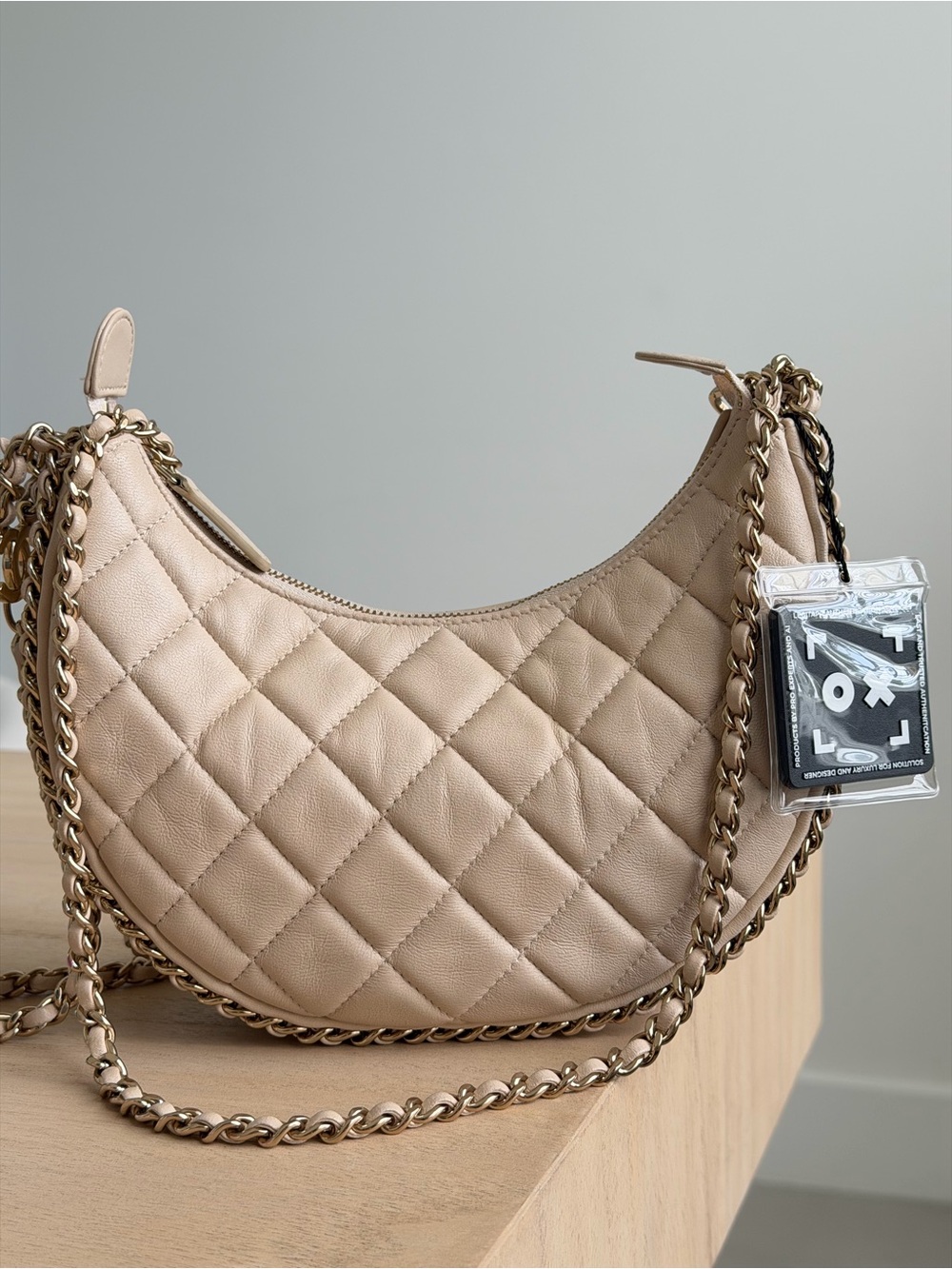 CHANEL Lambskin Quilted Small Hobo Bag Light Beige